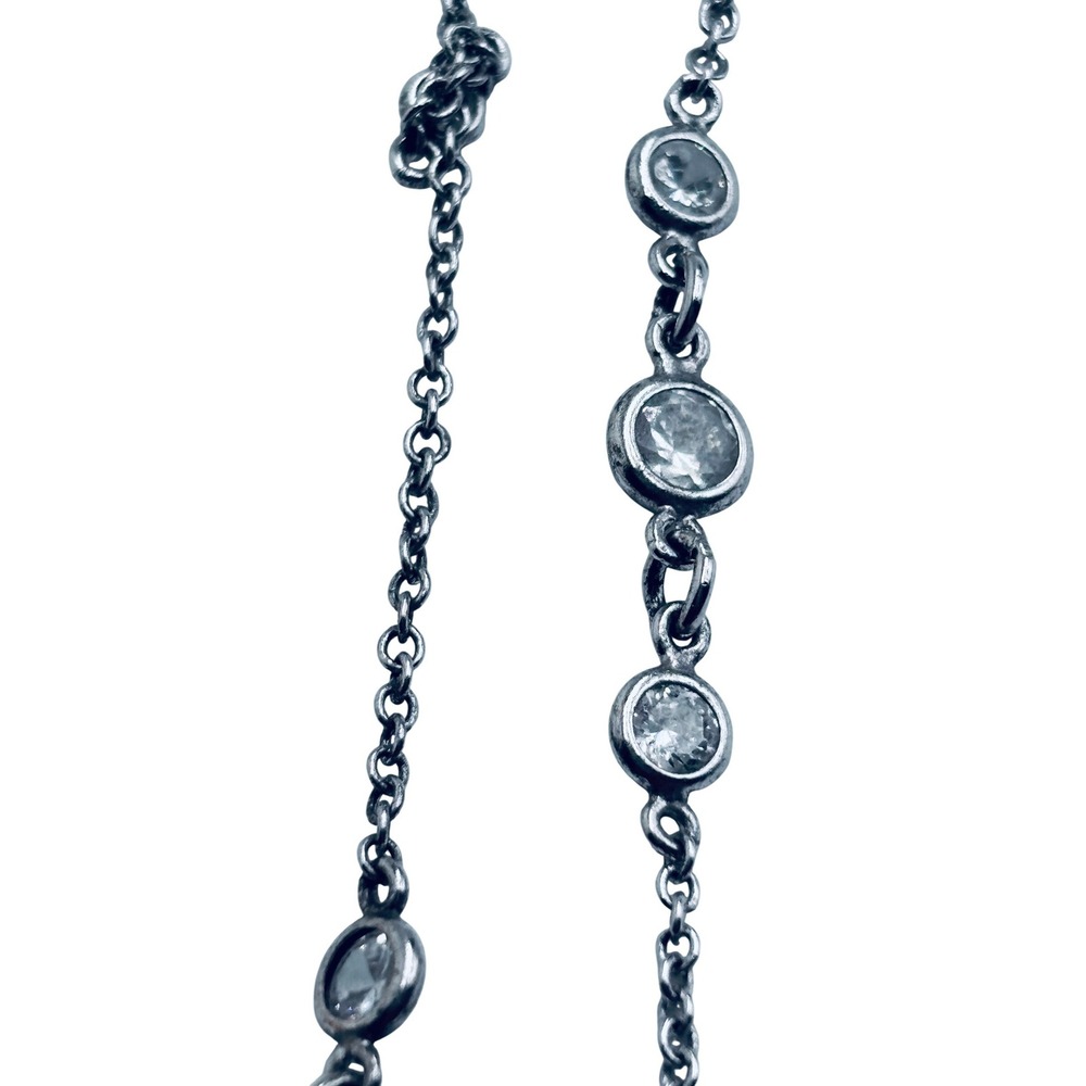 Henri Bendel Retired Signed HB Monogram Logo Silvertone Bezel Crystal Necklace